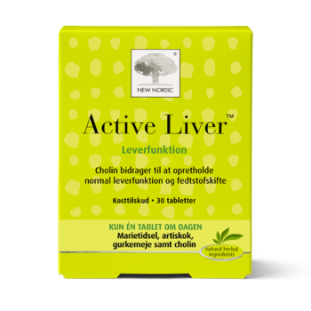 New Nordic Active Liver™ tabletter med marietidsel og gurkemeje, bidrager til at understøtte en normal leverfunktion og fedtstofskifte.