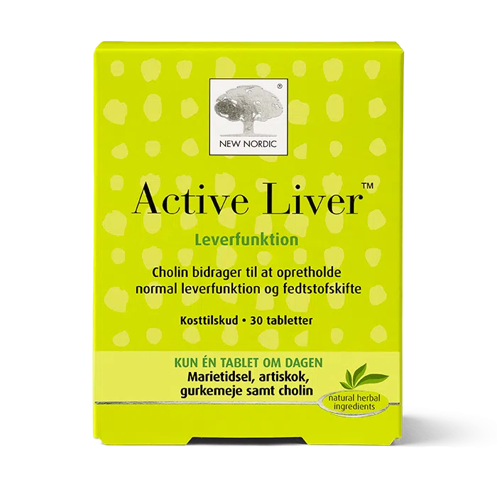 Home 22 New Nordic Active Liver™ tabletter med marietidsel og gurkemeje, bidrager til at understøtte en normal leverfunktion og fedtstofskifte.