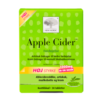 New Nordic Apple Cider™ tabletter med æblecidereddike, artiskok, mælkebøtte og krom, bidrager til en bedre fordøjelse og et normalt blodsukkerniveau.