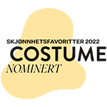 Badge, der viser en nominering til Costume Skjønnhetsfavoritter 2022 på en stiliseret grafisk baggrund.