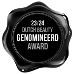 Sort badge, der viser en nominering til Dutch Beauty Award 2023–2024.