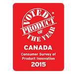 Rødt prisbadge fra Product of the Year Canada 2015, som fremhæver en forbrugerbaseret produktpris.