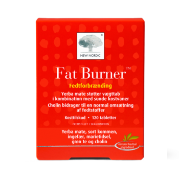 New Nordic Fat Burner™ kosttilskud med yerba mate, grøn te, ingefær og cholin, udviklet til vægttab og normal fedtomsætning som en del af en sund livsstil.