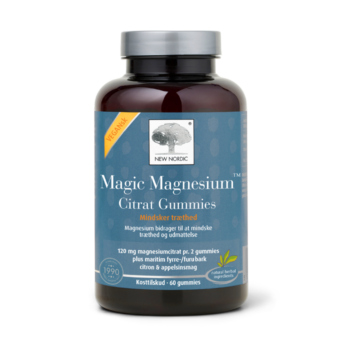 New Nordic Magic Magnesium Citrat Gummies™ med magnesiumcitrat og maritim fyrrebark, hvor magnesium bidrager til at mindske træthed og udmattelse.