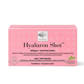 New Nordic Hyaluronic Shot™, som hjælper med at bevare hudens fugt og elasticitet samt reducere synligheden af rynker med hyaluronsyre, kollagen, lutein og havtorn.