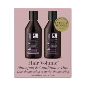 Hair Volume™ Shampoo & Conditioner Duo med shampoo og balsam vist på produktemballage med Award Winner-badge.