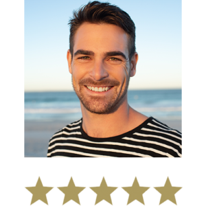 Irish™ Sea Moss 4 Man smiling with five stars displayed underneath.