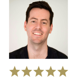 Irish™ Sea Moss 1 Man smiling with five stars displayed underneath.