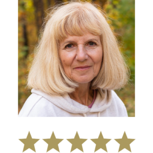 Magic Magnesium™ Malate 4 Woman smiling with five stars displayed underneath.