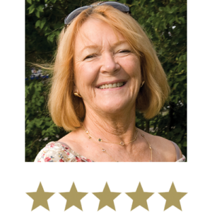 Melissa Dream™ 1 Woman smiling in nature with five stars beneath