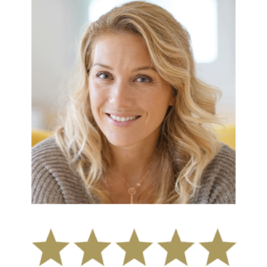 Melissa Dream™ 2 Natural Woman smiling, with five stars beneath