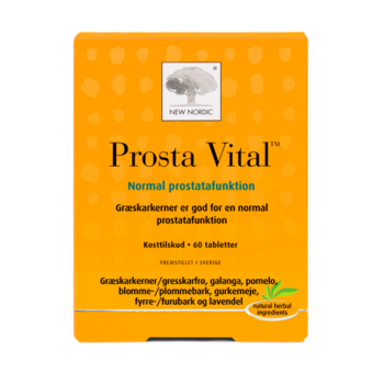 New Nordic Prosta Vital™ med græskarkerner, galanga, gurkemeje og planteekstrakter, hvor græskarkerner er gode for en normal prostatafunktion.