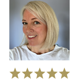Natural Magic™ Anti-ageing Cream 1 Woman smiling with five stars displayed underneath.