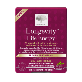 New Nordic Longevity™ Life Energy helps maintain normal energy and immune function with B vitamins and zinc.