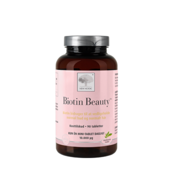 New Nordic Biotin Beauty™ med biotin, bidrager til at vedligeholde normal hud og normalt hår.
