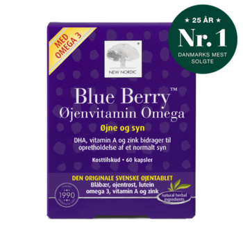 New Nordic Blue Berry Øjenvitamin Omega™ med blåbær, øjentrøst, lutein, omega 3, vitamin A og zink, bidrager til opretholdelse af et normalt syn.