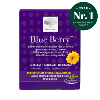 New Nordic Blue Berry™ med blåbær, øjentrøst og lutein, hjælper med at bevare øjets sundhed.