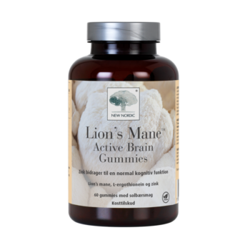 New Nordic Lion’s Mane™ Active Brain Gummies med lion’s mane, L-ergothionein og zink, hvor zink bidrager til en normal kognitiv funktion.