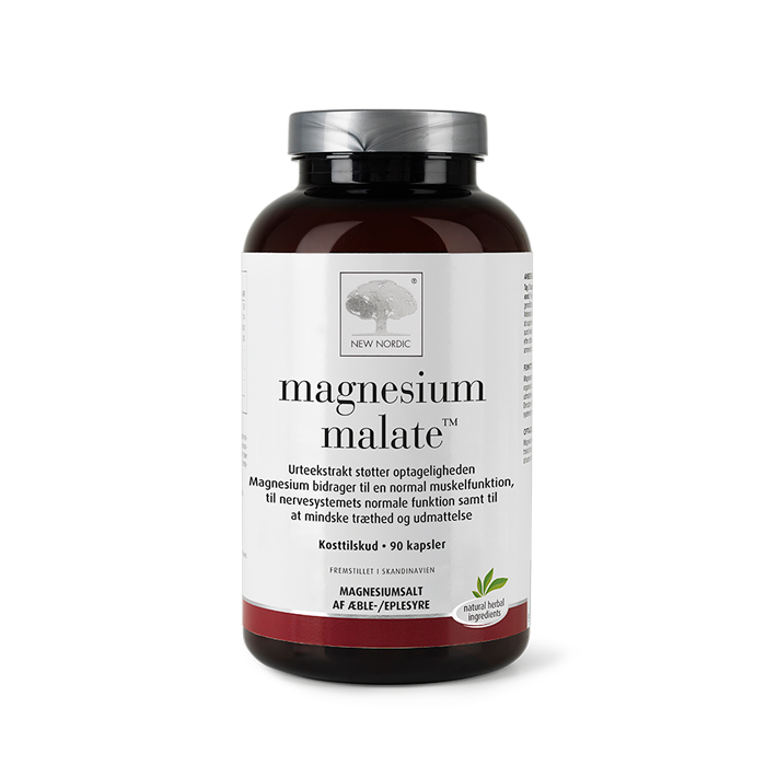 Home 10 New Nordic Magnesium Malate™ med magnesium malat, som bidrager til normal muskelfunktion, normal funktion af nervesystemet samt til at mindske træthed og udmattelse.