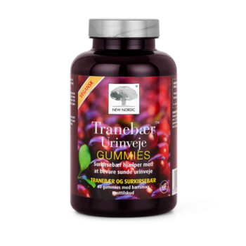 New Nordic Tranebær Urinveje Gummies™ med tranebær og surkirsebær, hvor surkirsebær hjælper med at bevare sunde urinveje.